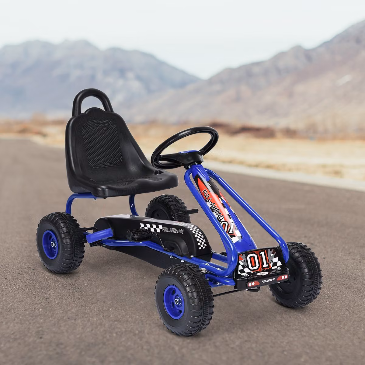 Go kart a pedali Costway per bambini con sedile regolabile e freno a mano, Blu