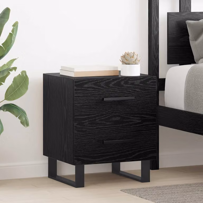 Set di 2 Armadi da Notte vidaXL Moderni in Rovere Nero, L: 40 cm, P: 35 cm, H: 47,5 cm