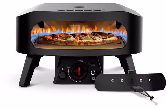 Forno a gas per pizza – – 13 – Piastra rotante – Termometro – 6,0 kW – Fino a 630 °C – Manopola LED – Nero