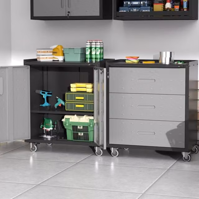 Armadio in metallo WISHDOR per garage e uso multifunzione, disponibile in nero o grigio, L: 75 cm, P: 42 cm, H: 88 cm