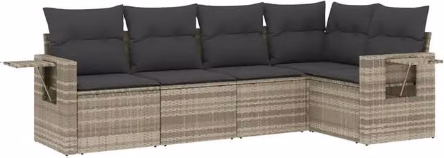 Set Divano da Giardino 5pz | Set Salotto da Giardino con Cuscini Grigio Chiaro Polyrattan