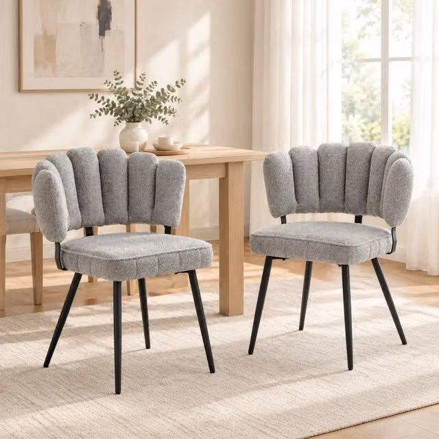 Set 2 sedie da pranzo in velluto strutturato grigio chiaro con gambe in metallo nero HAVRYA