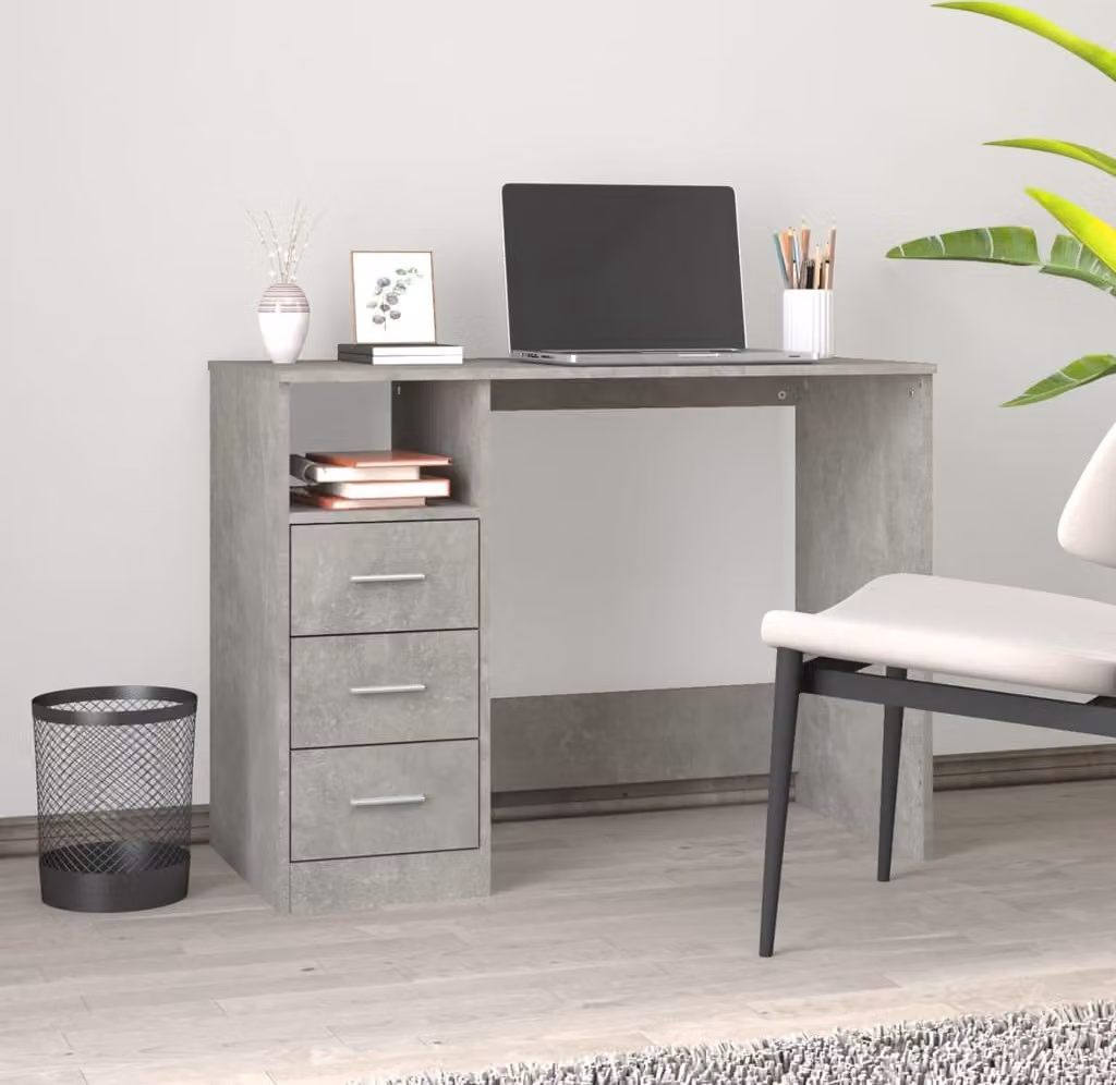 The Living Store Scrivania con cassetti in cemento grigio 102x50x76cm materiale legno
