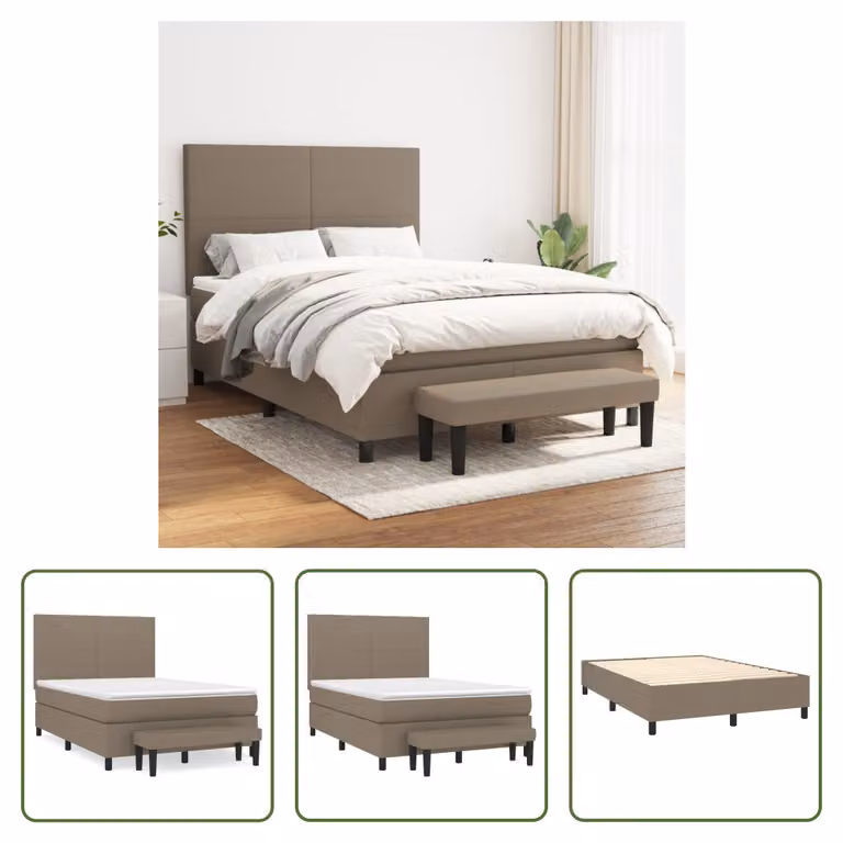 The Living Store Letto a molle con materasso Taupe 140x190 cm in tessuto