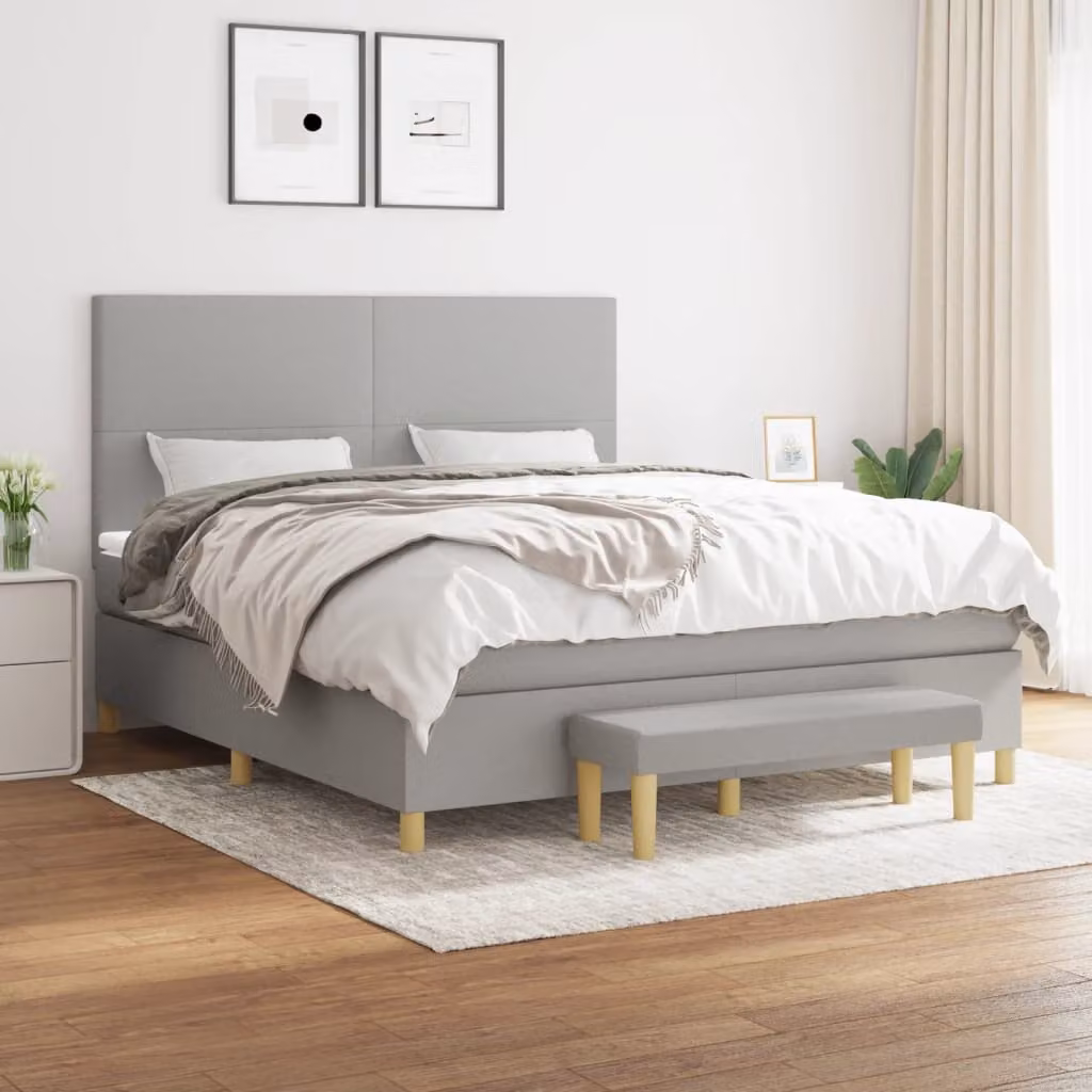 vidaXL Letto Ibrido con Giroletto a Molle e Materasso in Tessuto Grigio e Bianco, L/P/H: 180 x 200 x 128 cm – 1