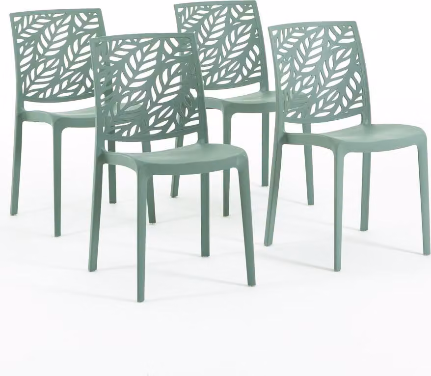 set di 4 sedie impilabili in polipropilene con fibra di vetro per uso esterno e giardino, bar e ristorante, cucina design moderno - DAFNE - verde salvia