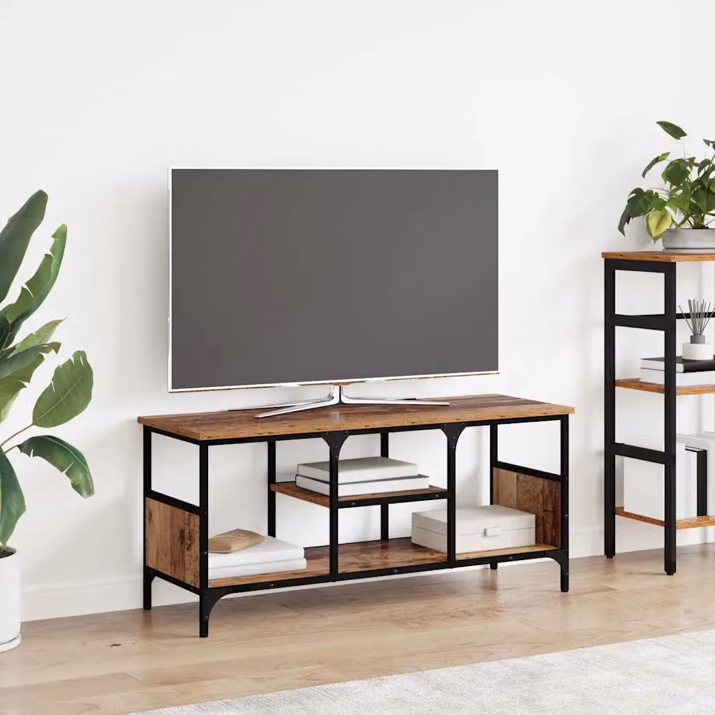 Mobile TV vidaXL in stile rustico in legno e metallo, marrone, L 100 x P 35 x H 45 cm