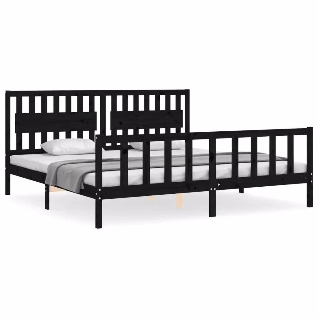 Letto con Testiera in Legno Massello di Pino Nero vidaXL L/P: 200 x 200 cm – 2
