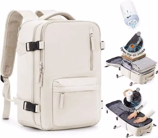 Borsa a vuoto per viaggio da donna, zaino a vuoto con sistema di compressione per viaggi, borsa da viaggio a vuoto per Ryanair con pompa impermeabile