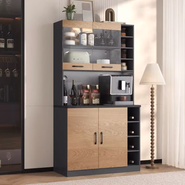 Colonna cucina moderna WISHDOR con illuminazione integrata e ante in vetro, multicolore, L 100 cm x P 47 cm x H 187 cm