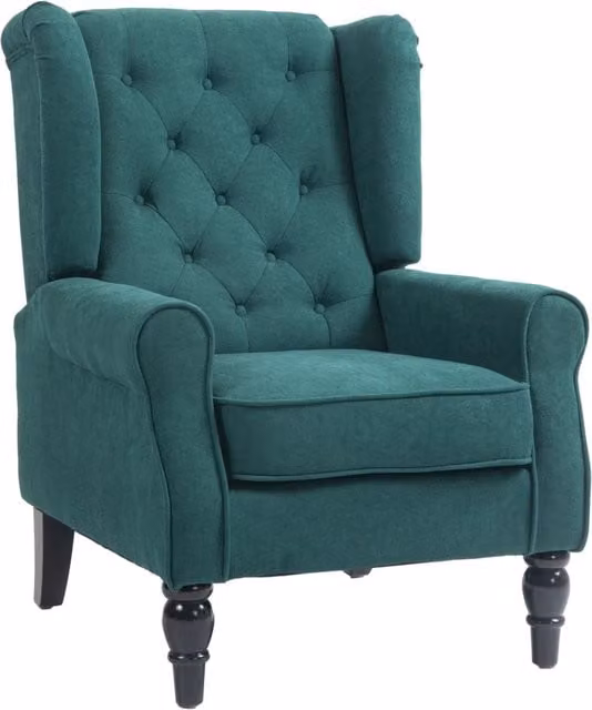 Poltrona capitonn¨¦ ¨C Xylo ¨C tessuto verde, piedi legno, 74x86x102 cm