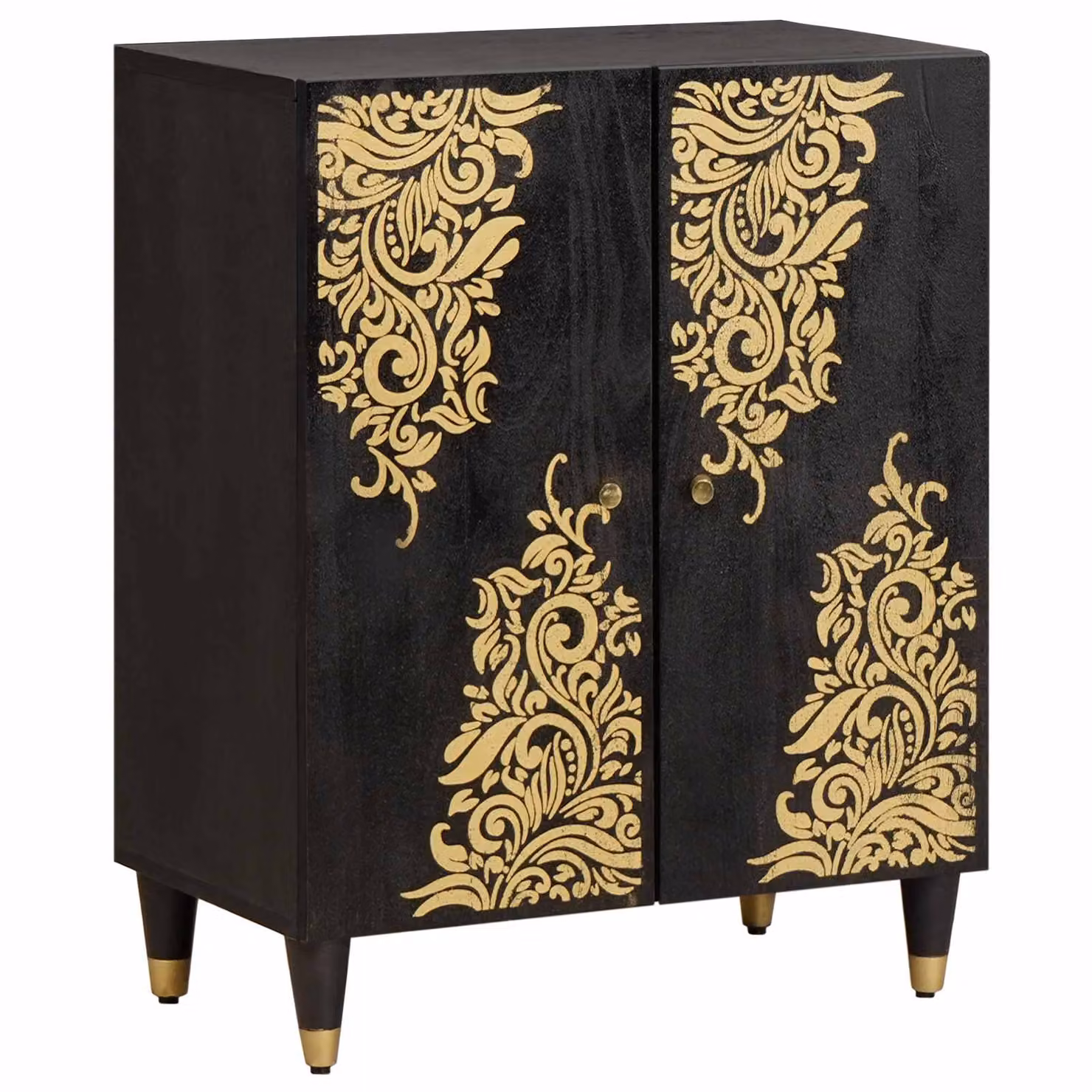Credenza moderna vidaXL in legno di mango massello, colore nero, L 60 cm x P 33 cm x H 75 cm