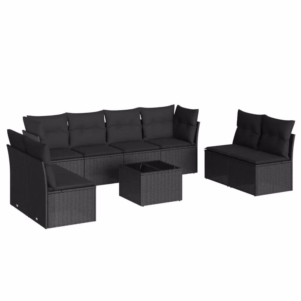 Set Divani da Giardino vidaXL 9 pz a L con Cuscini Nero e Tavolino da Caffè in Polyrattan e Acciaio – 2