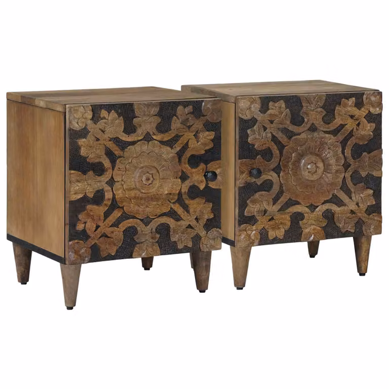 Set di 2 Armadi da Notte vidaXL in Legno di Mango Marrone Moderno L 40 cm x P 33 cm x H 46 cm