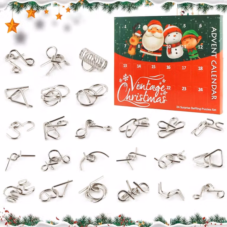 Calendario dell'Avvento 2025, 24 puzzle in metallo, dimensioni 3,5 x 4 cm, per bambini e adulti