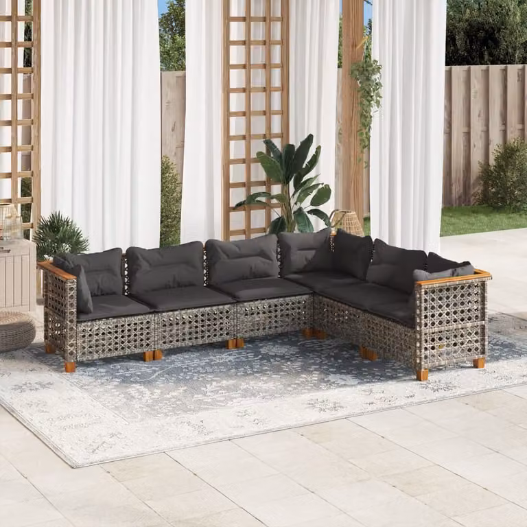 vidaXL Set Divano da Giardino 6 pz in Polyrattan Grigio con Cuscini Imbottiti e Coperture Rimosse