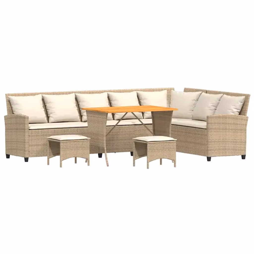 vidaXL Set Divano da Giardino a L in Polyrattan Beige con Cuscini e Tavolino da Esterno – 2
