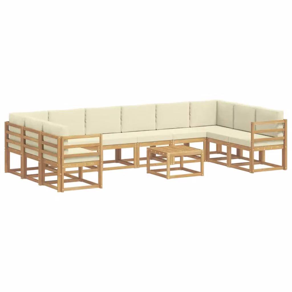 Set di divani da esterno vidaXL a forma di L in legno di acacia con cuscini, Bianco e Beige – 2