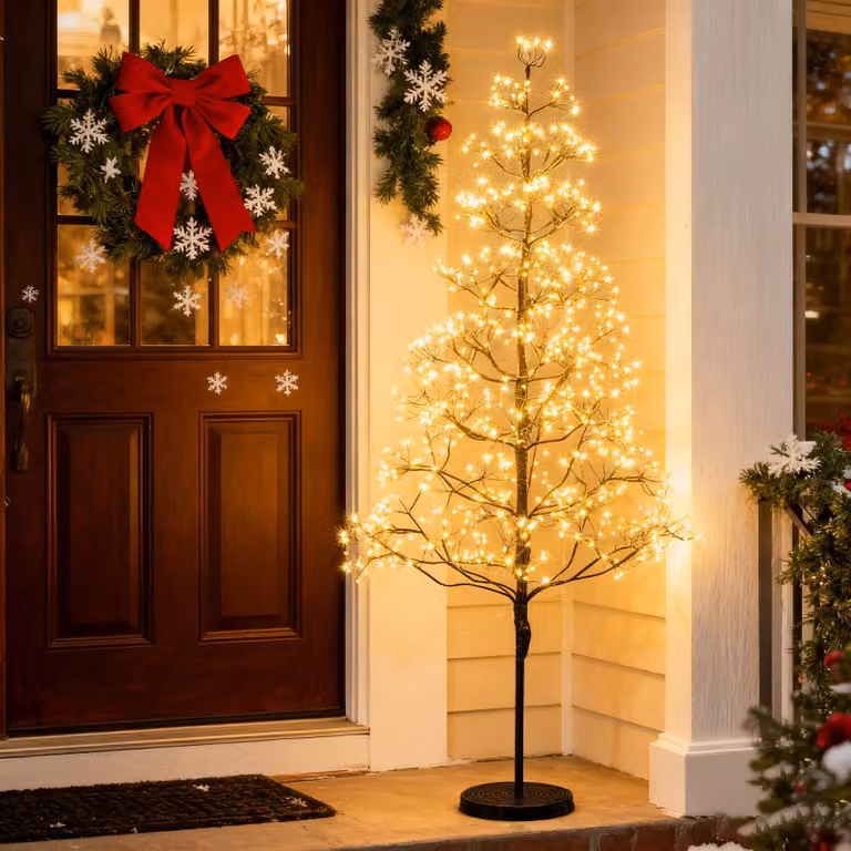 COSTWAY Albero luminoso a LED 120 cm, albero di betulla con 800 LED bianchi caldi e supporto in cemento, albero di Natale artificiale, abete, albero di Natale, base nera