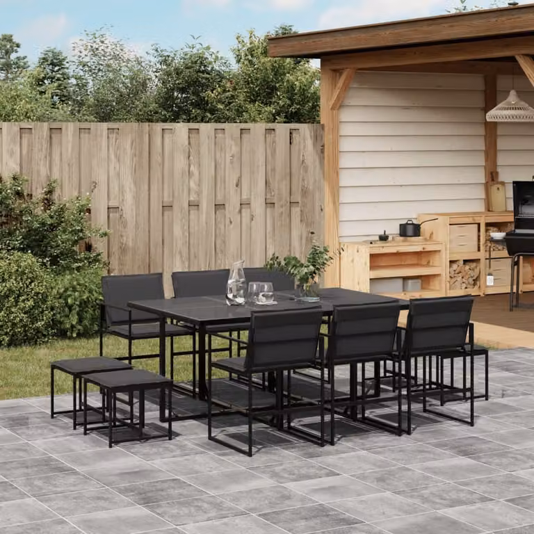 Maison Exclusive - Set da pranzo da giardino da 11 pezzi con cuscini in Textilene nero
