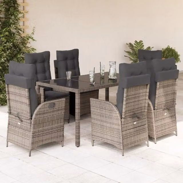 Set da Pranzo da Giardino 7 pz con Cuscini in Polyrattan Grigio 3213081