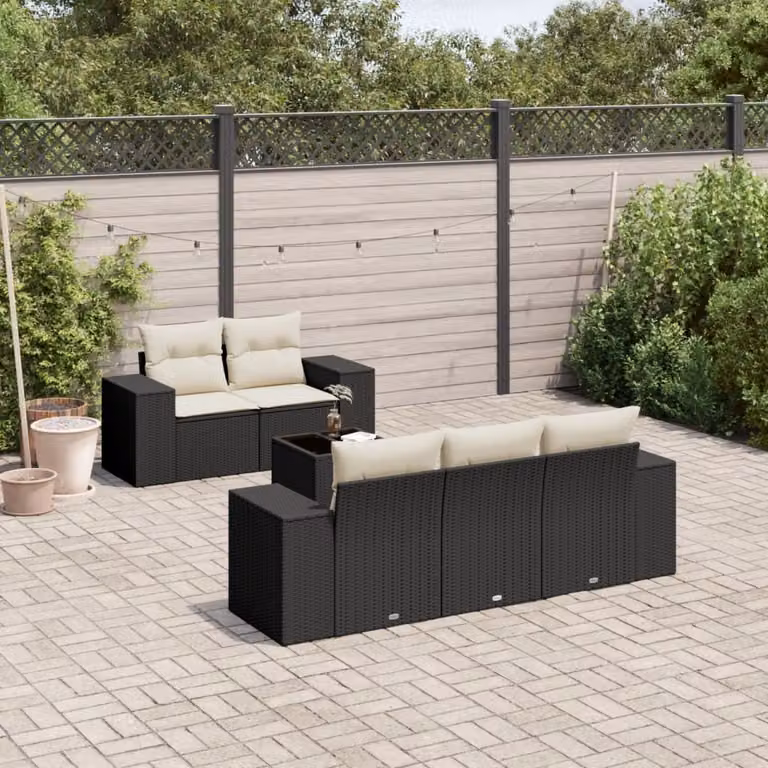 Maison Exclusive - Set Divano da Giardino 6 pz con Cuscini Nero in Polyrattan