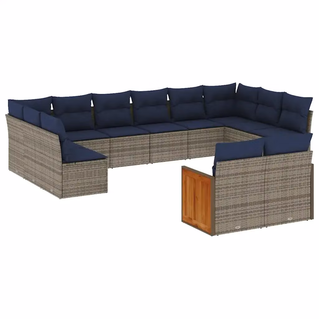 Set di Divani da Giardino a Forma di U vidaXL in Polyrattan con Cuscini Blu e Grigio – 2
