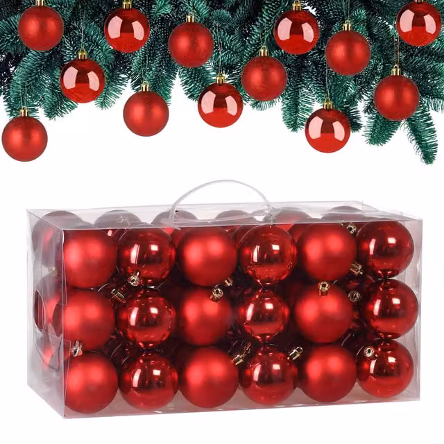 Set di 54 palline di Natale Casaria rosse con design moderno e geometrico in plastica per decorazioni sospese – 1