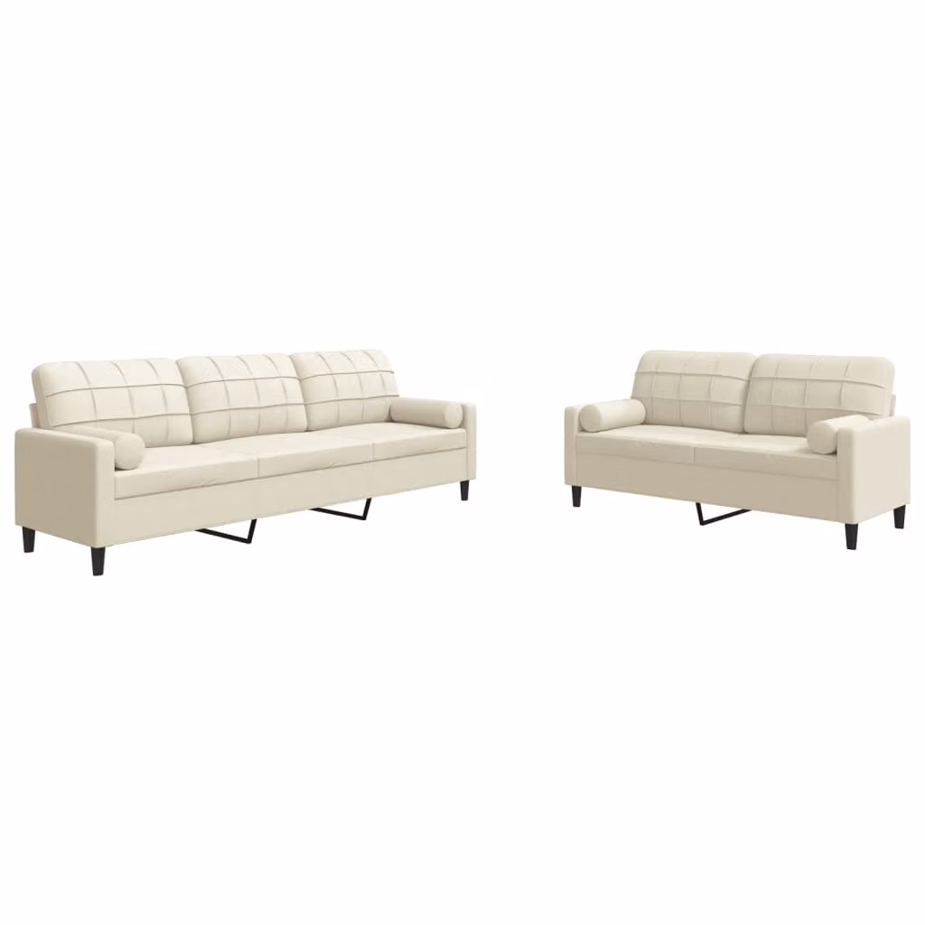 Set di Divani 2 pz con Cuscini e Rinforzi Crema in Velluto