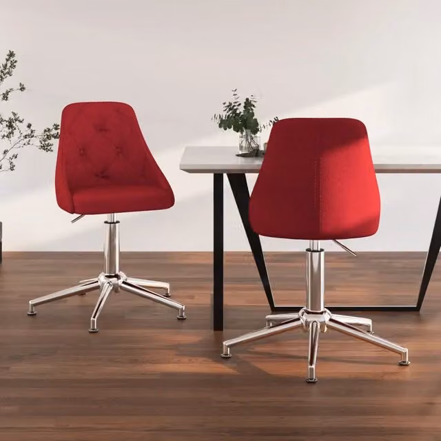 Set di 2 sedie da pranzo girevoli VIDAXL in tessuto rosso vino con altezza regolabile e ruote