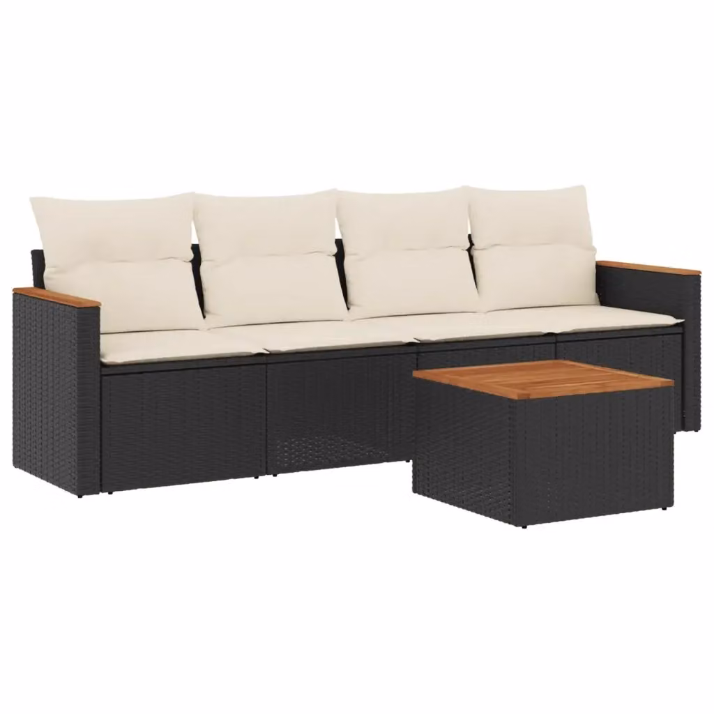 Set di divani da giardino vidaXL in 5 pezzi con cuscini in polyrattan e tavolino da esterno nero – 2