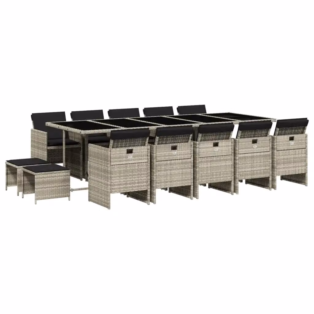 vidaXL Set da Pranzo da Giardino 15 pz in Polyrattan con Cuscini Grigio Antracite e Piano in Vetro – 2