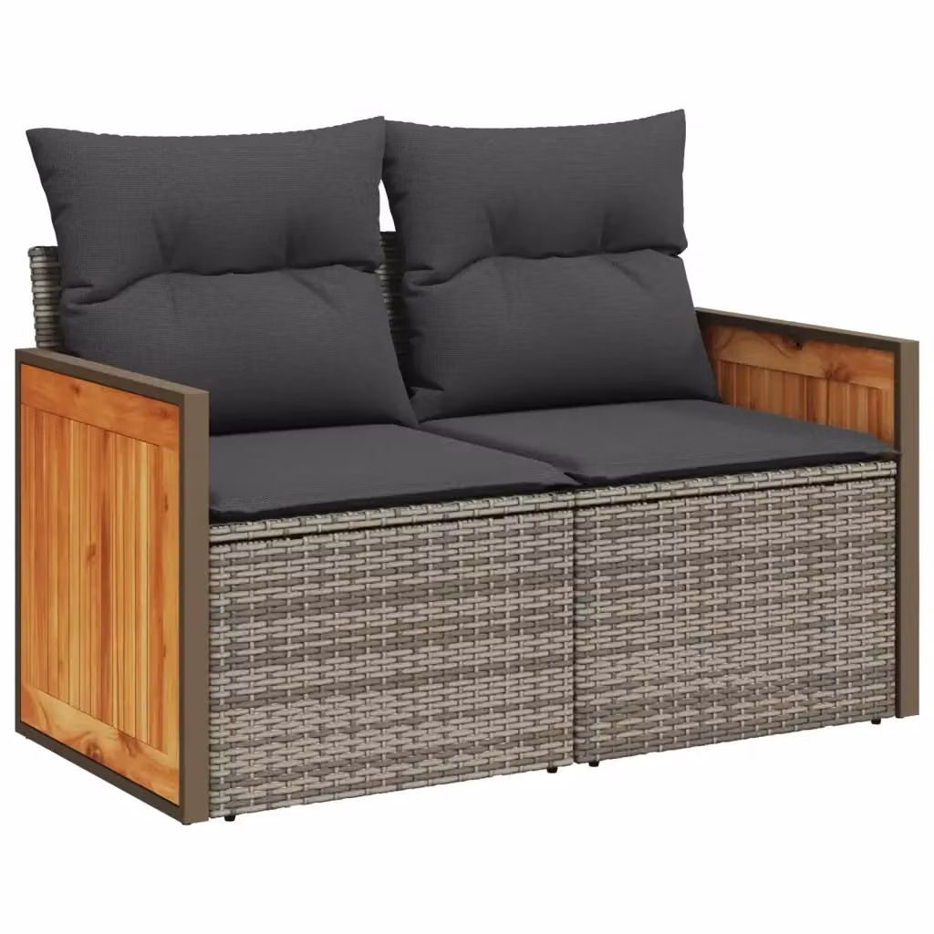 Divano da giardino a 2 posti vidaXL in polyrattan grigio con cuscini imbottiti e coperture rimovibili – 2