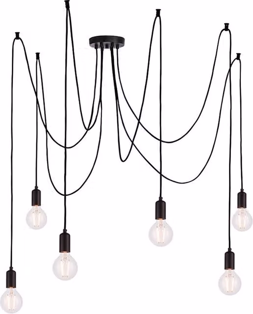 Lampada a sospensione industriale nera 6xE27 Endon