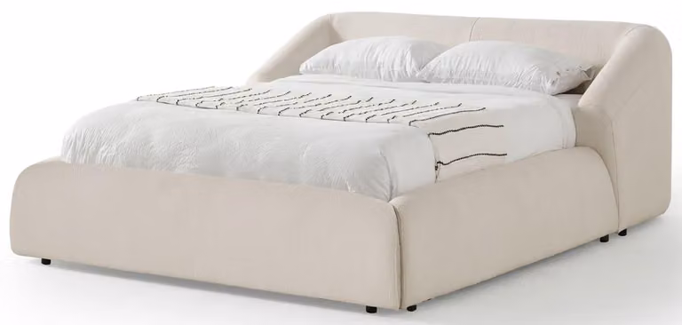 Camera da letto moderna in stile minimalista, di colore bianco, spaziosa, confortevole, accogliente e funzionale
