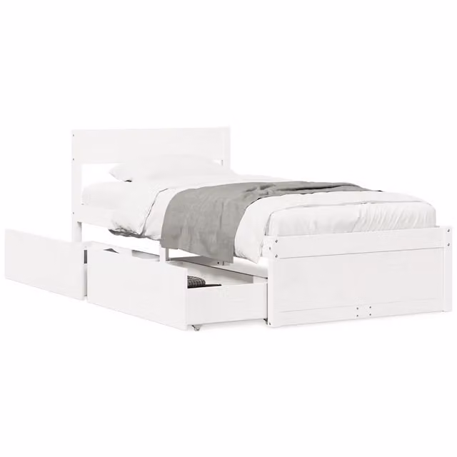 Letto singolo | Letto per adulti | Letto senza Materasso Bianco 75x190 in Legno Massello di Pino