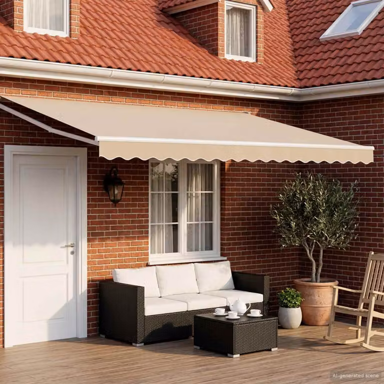 Tenda retrattile manuale con LED vidaXL in poliestere, Beige e Bianco, L: 400 cm, P: 300 cm