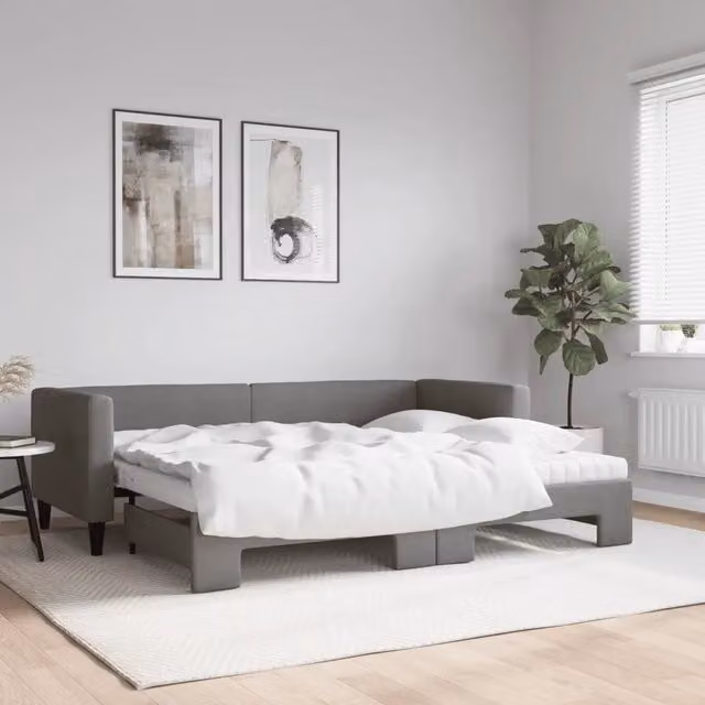 Divano Letto Estraibile vidaXL Grigio con Cassetto per Soggiorno e Camera da Letto L/P/H: 223 x 90 x 68 cm, Materasso 80x200 cm