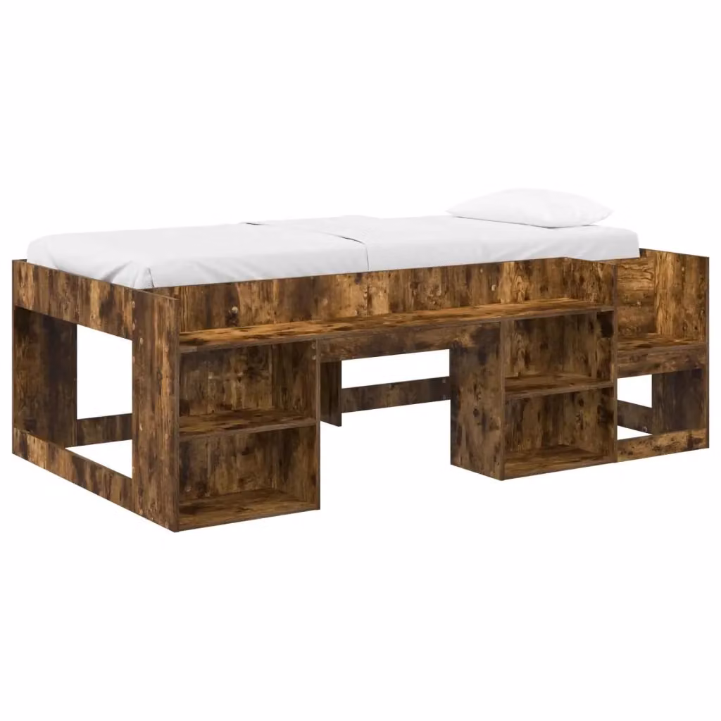 Letto singolo rialzato per bambini vidaXL con ripostiglio e scale, colore rovere marrone, L: 200 cm, P: 120 cm, H: 165 cm – 2