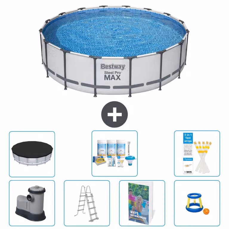 Bestway Steel Pro MAX, piscina in acciaio, forma rotonda, dimensioni 488x122 cm, composta da 6 parti, modello S548