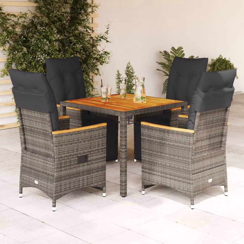 Set Bistrò da Giardino vidaXL 5 pz in Polyrattan e Legno di Acacia Grigio