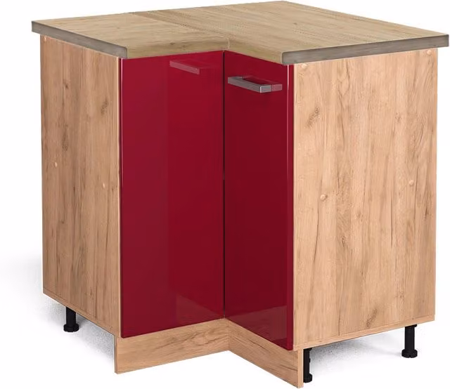 Mobile ad angolo cucina R-Line Rosso lucido/Rovere dorato 75.6 cm, PL Rovere Vicco
