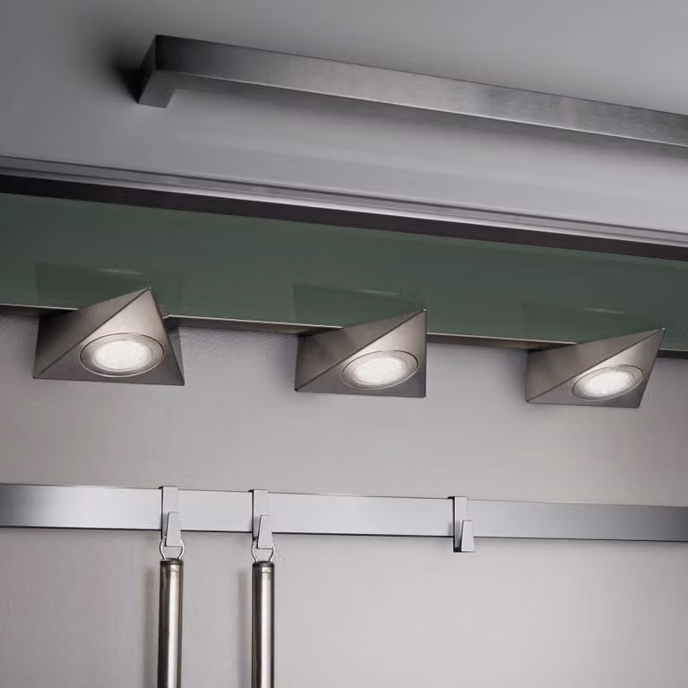 Trio Lighting Lampada LED da mobili Ecco set 3x, nichel satinato, Alluminio / Grigio / Zincato, Cucina, Metallo, Moderno, Lampade per mobili