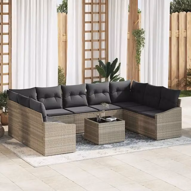 Set di divani 10 pz Grigio chiaro polyrattan 3346892