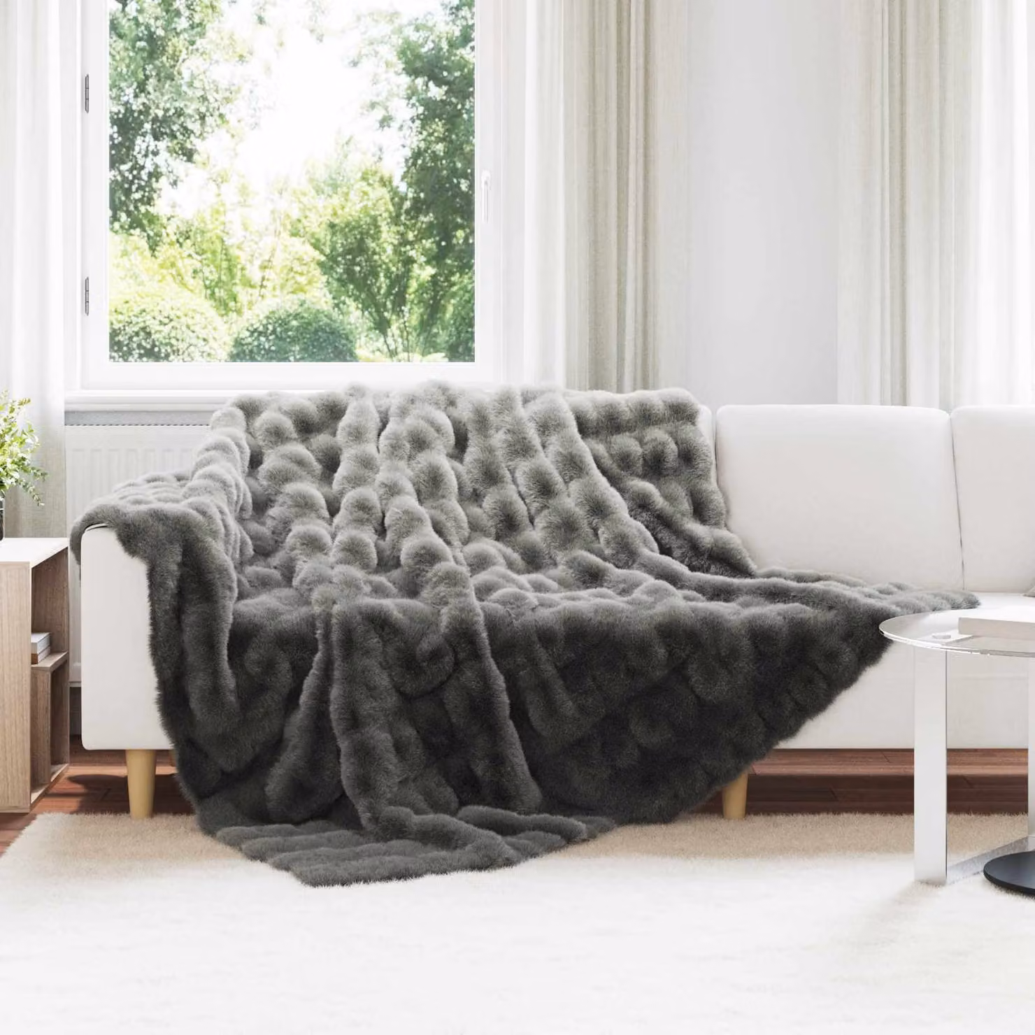 Coperta antiscivolo vidaXL in ecopelliccia di coniglio Olite Grigio Scuro L/P: 240 x 220 cm