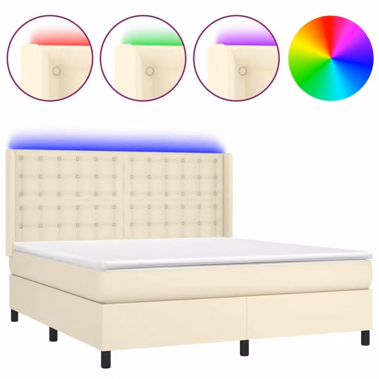 Giroletto a Molle con Materasso e LED Crema 180x200 cm