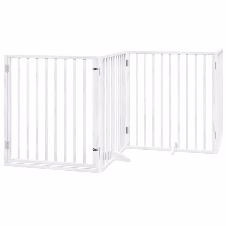 Cancelletto per cani con porta pieghevole 4 pannelli bianco 320 cm in legno di pioppo
