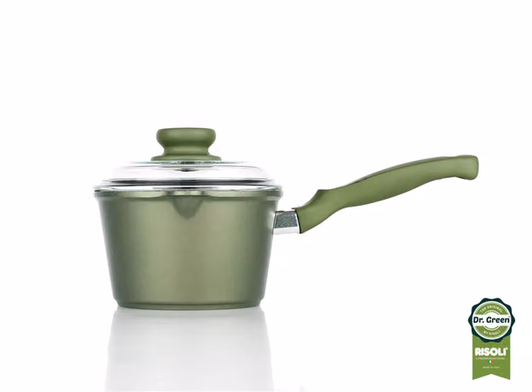 Casseruolino Dr. Green ad induzione in alluminio pressofuso con coperchio e un manico in bakelite, diam. 16cm