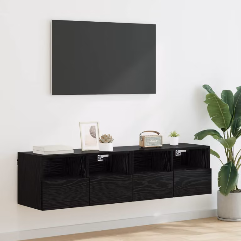 Set di 2 mobiletti TV da parete vidaXL moderni in legno ingegnerizzato nero, L/P/H: 60 x 30 x 30 cm