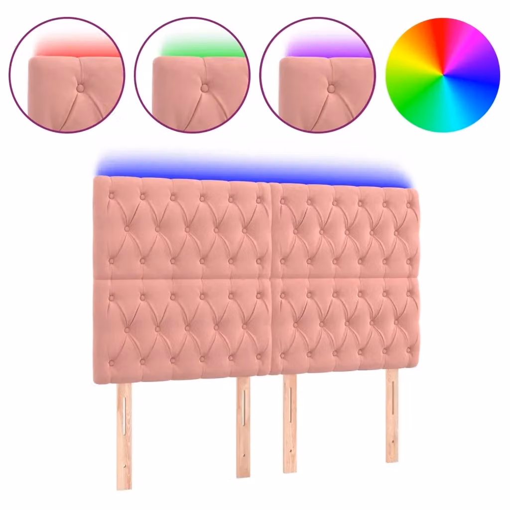Testiera con LED e porta USB vidaXL in velluto rosa, L: 144 cm, P: 7 cm, H: 118-128 cm – 2